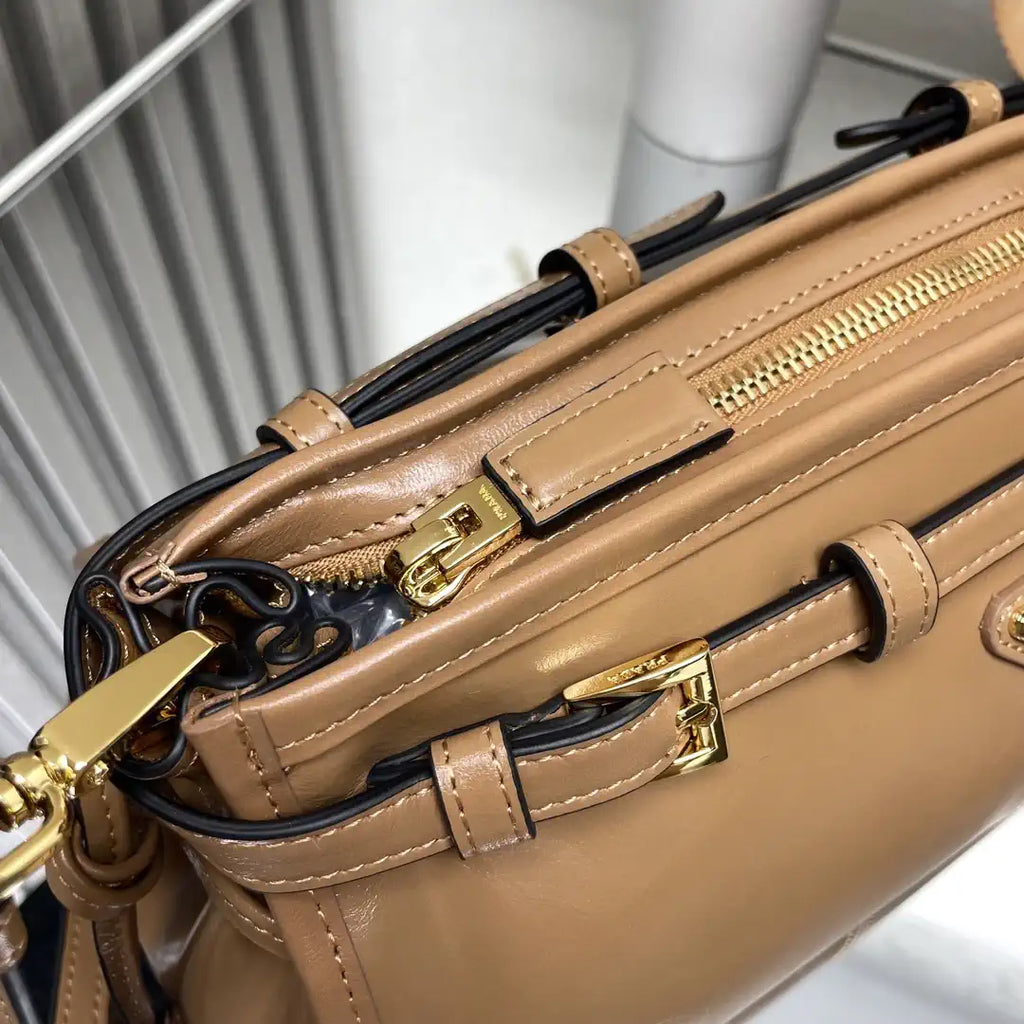 Prada 1BH215 LusSolf leather shoulder bag Apricot