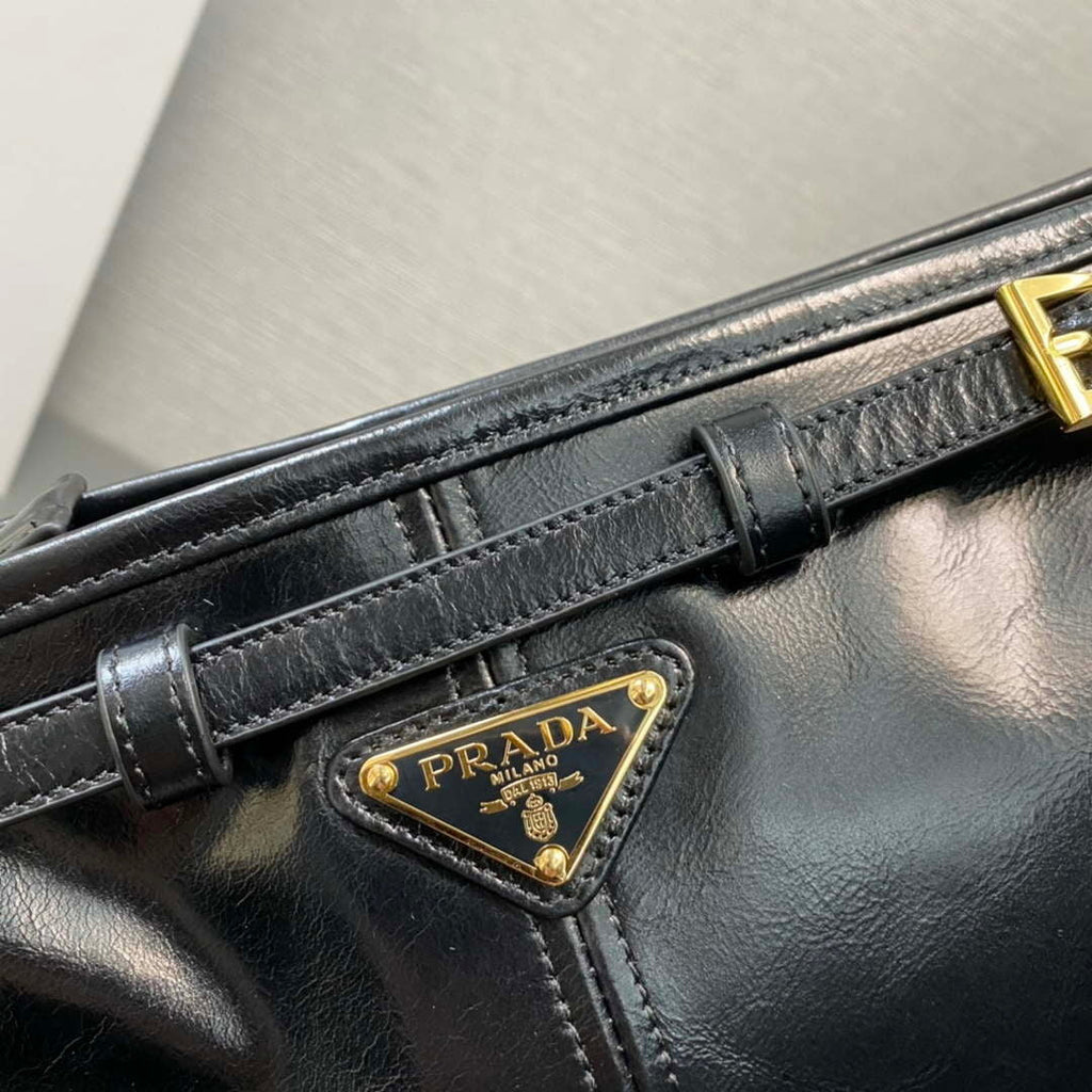 Prada 1BH215 LusSolf leather shoulder bag Black