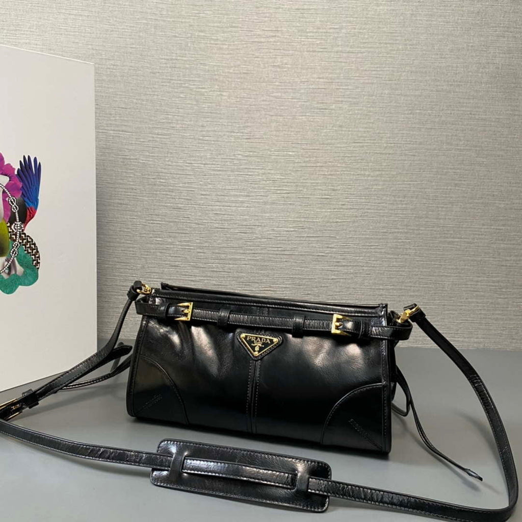 Prada 1BH215 LusSolf leather shoulder bag Black
