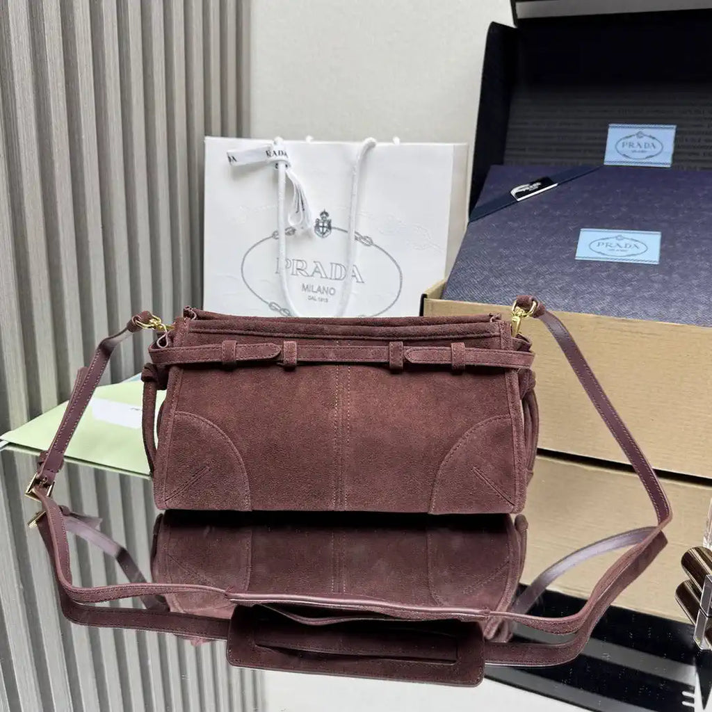 Prada 1BH215 Prada Bonnie small suede shoulder bag Purple Red