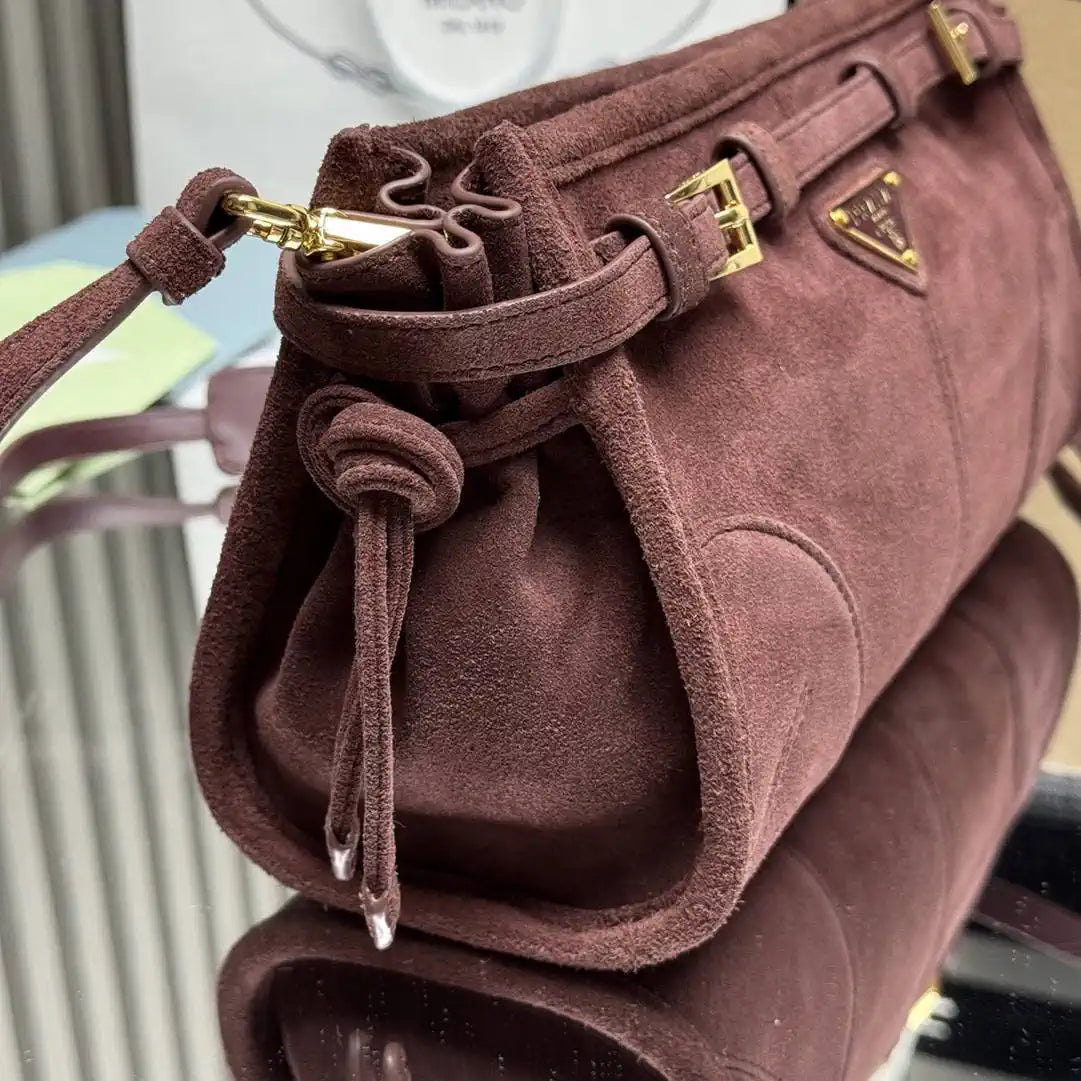 Prada 1BH215 Prada Bonnie small suede shoulder bag Purple Red