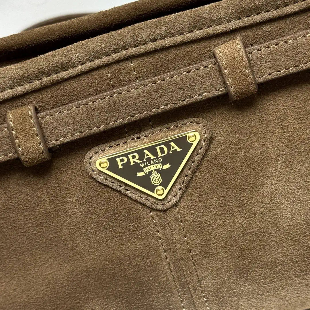 Prada 1BH215 Prada Bonnie small suede shoulder bag Cocoa Brown