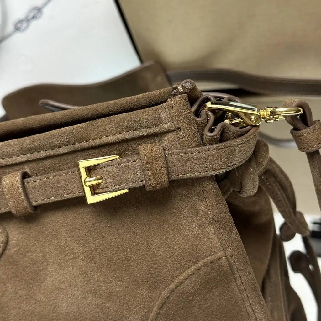 Prada 1BH215 Prada Bonnie small suede shoulder bag Cocoa Brown