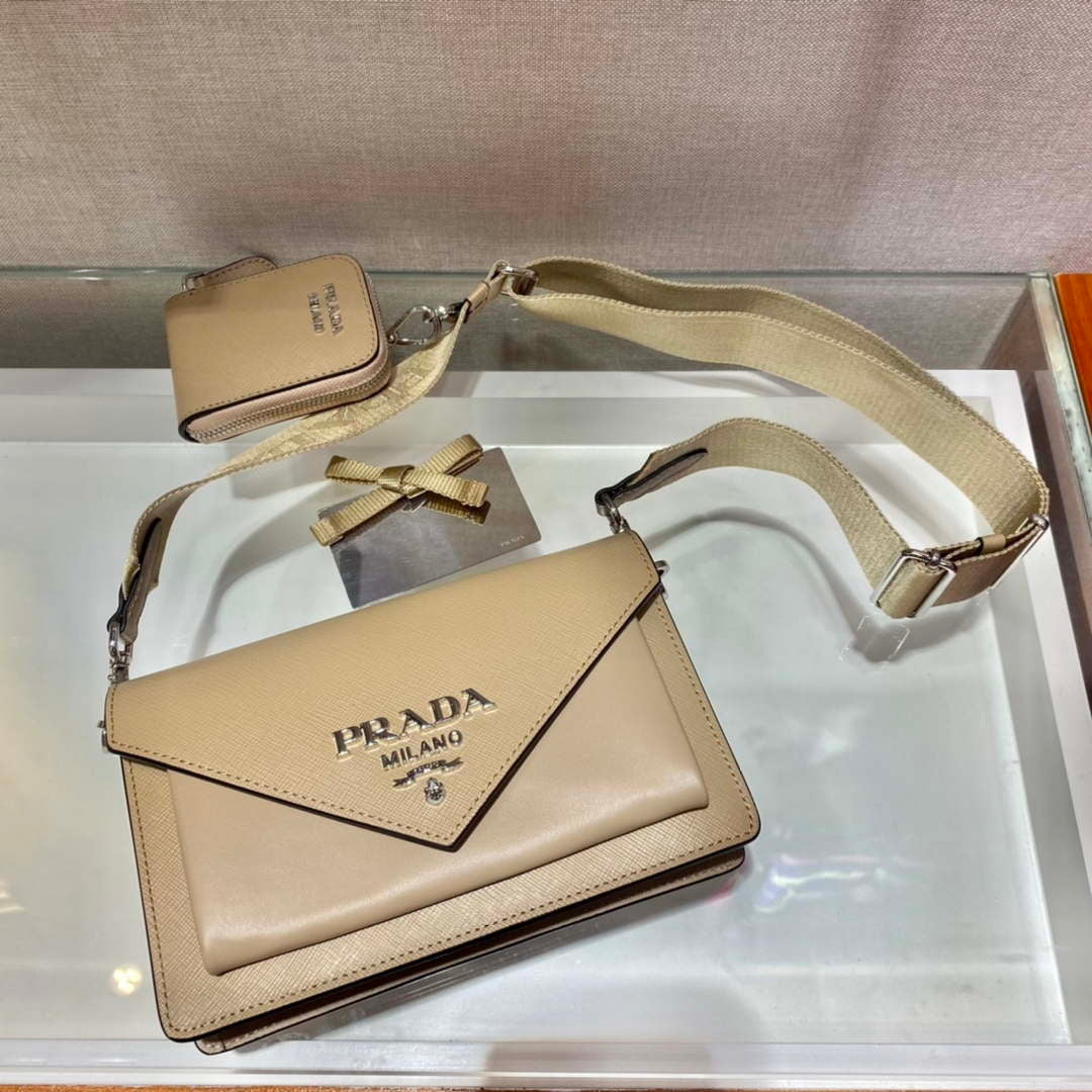 Prada 1BP020 Saffiano leather mini envelope bag Apricot - Default Title - View 1