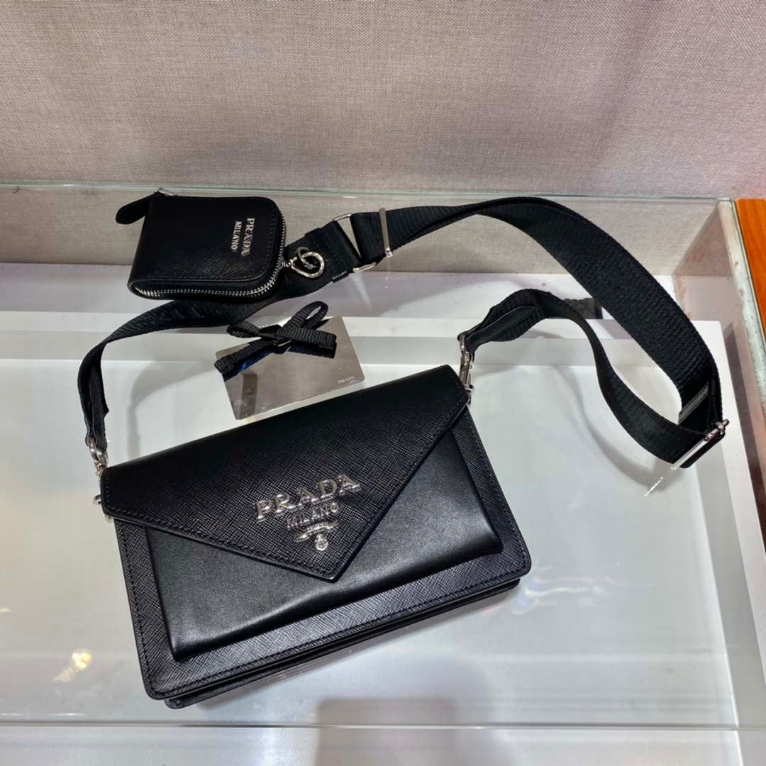 Prada 1BP020 Saffiano leather mini envelope bag Black - Default Title - View 1