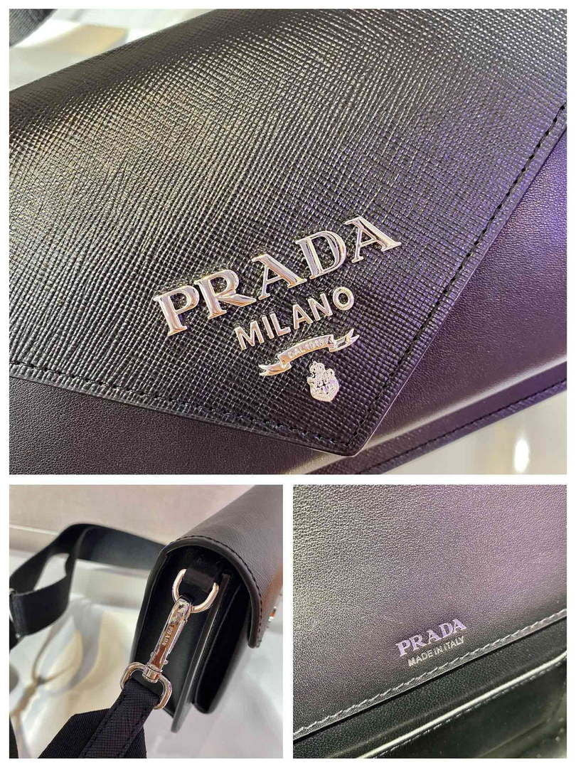Prada 1BP020 Saffiano leather mini envelope bag Black