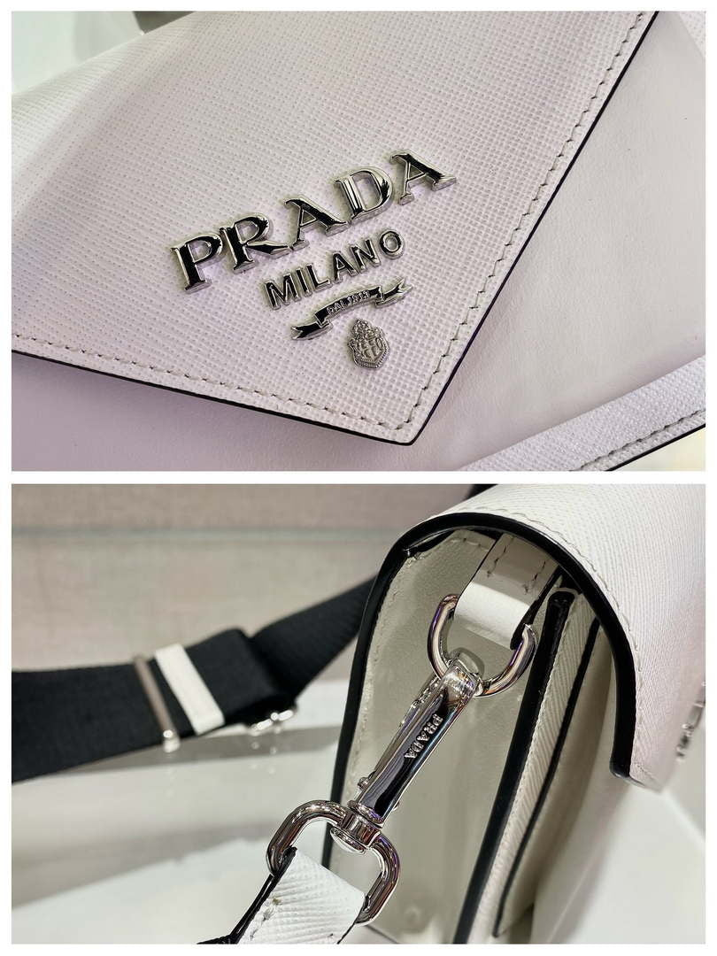 Prada 1BP020 Saffiano leather mini envelope bag White