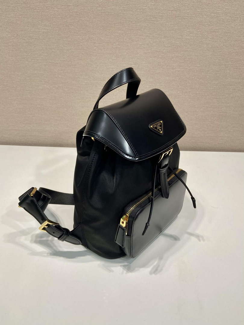 Prada 1BZ074 Re-Nylon and Brushed Leather Backpack Black