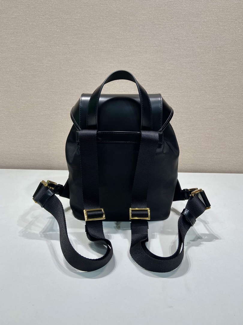 Prada 1BZ074 Re-Nylon and Brushed Leather Backpack Black