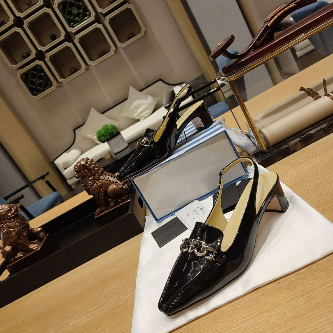 Prada 1D193N Patent Leather Slingbacks 50 mm Heel P67327 - 35 - View 4