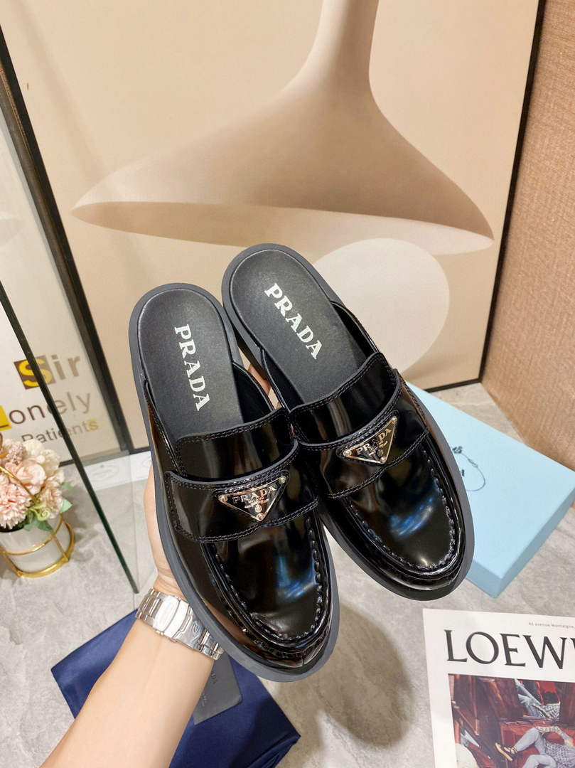 Prada 1D652M Chocolate brushed leather mules P91184