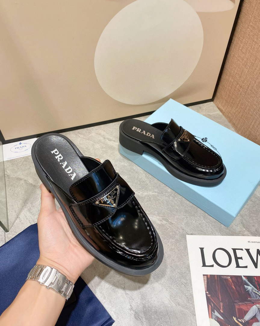 Prada 1D652M Chocolate brushed leather mules P91184