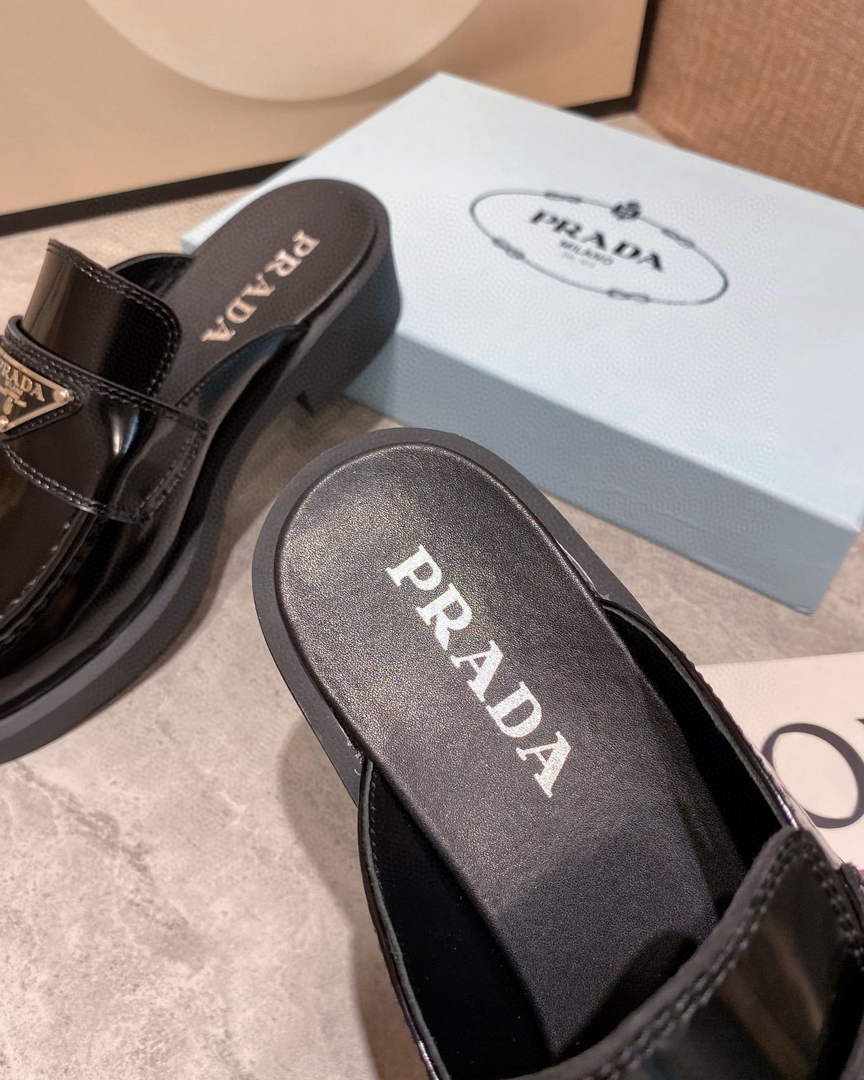 Prada 1D652M Chocolate brushed leather mules P91184