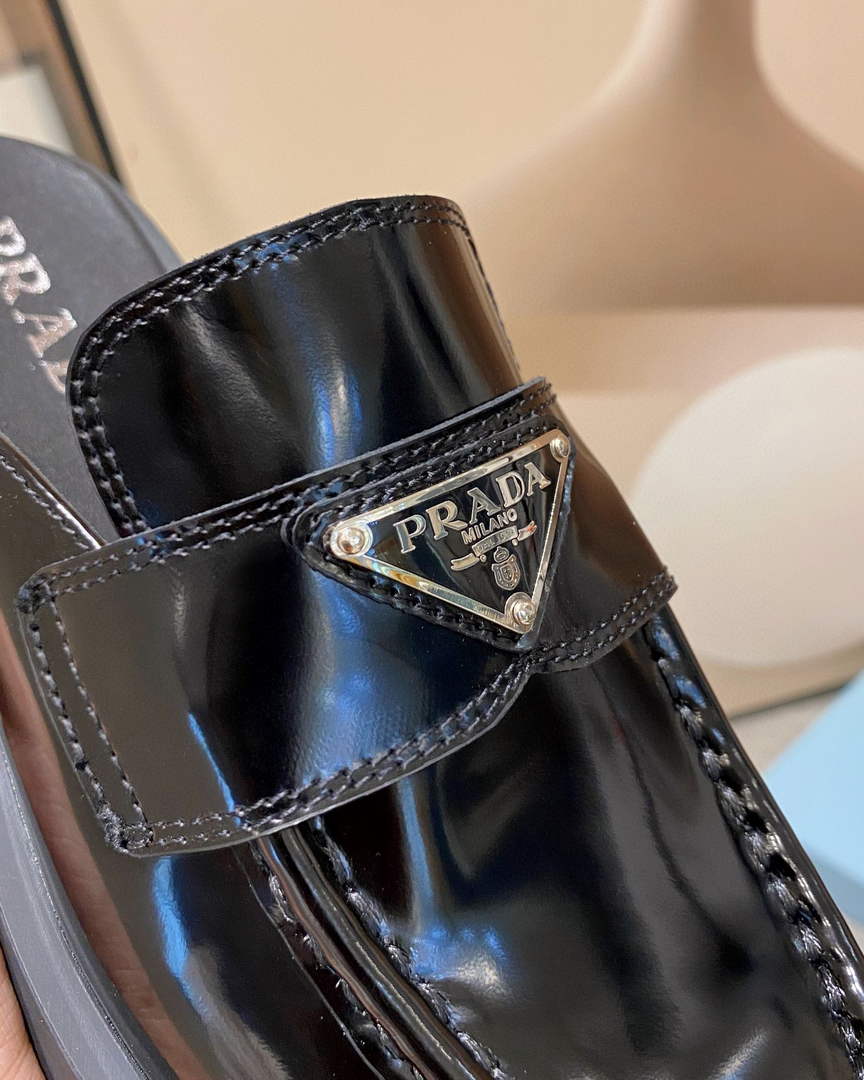 Prada 1D652M Chocolate brushed leather mules P91184