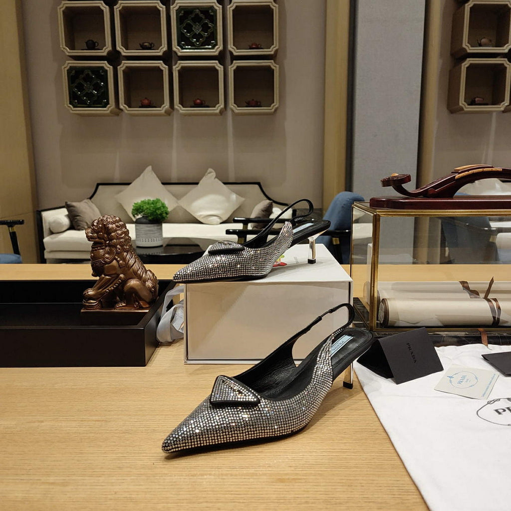 Prada 1I021N Satin slingbacks with crystals P78533