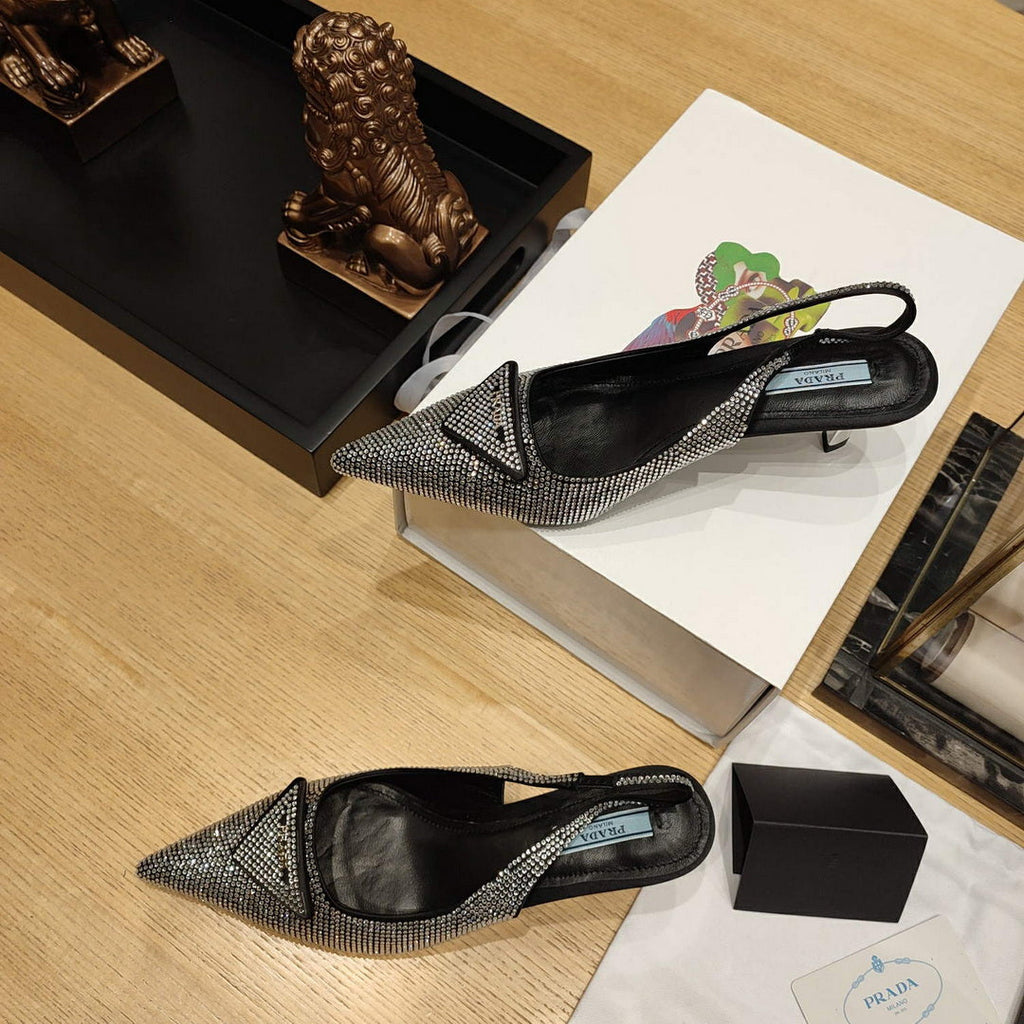 Prada 1I021N Satin slingbacks with crystals P78533