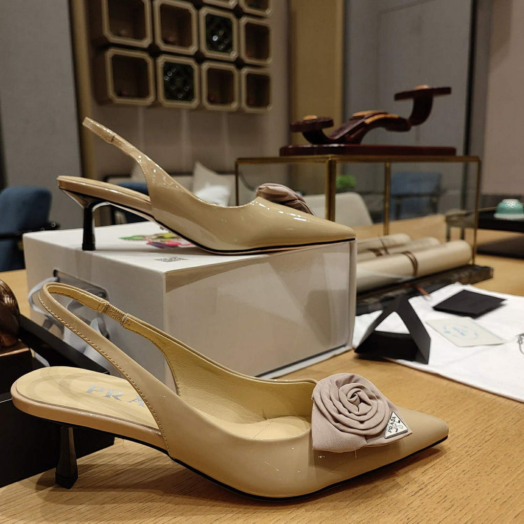 Prada 1I174N flower-appliqu¨¦ slingback pumps P78558