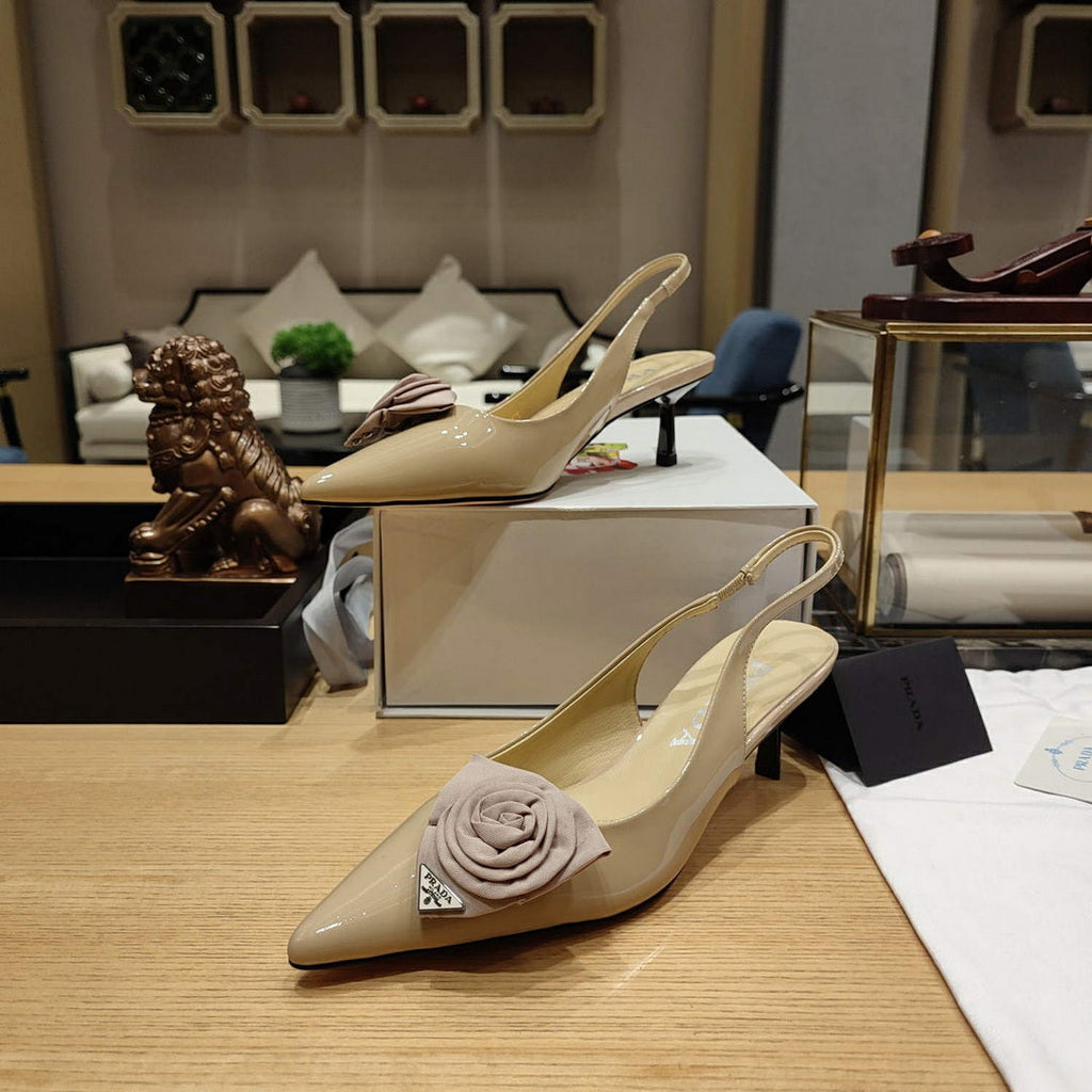 Prada 1I174N flower-appliqu¨¦ slingback pumps P78558