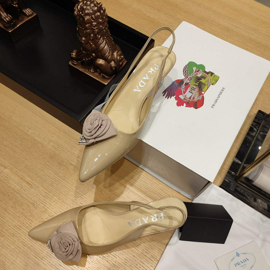 Prada 1I174N flower-appliqu¨¦ slingback pumps P78558