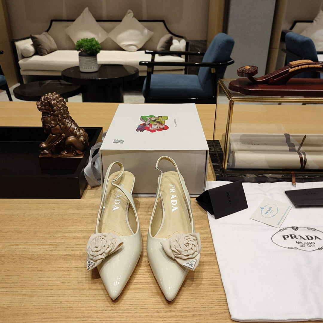 Prada 1I174N flower-appliqu¨¦ slingback pumps P78559