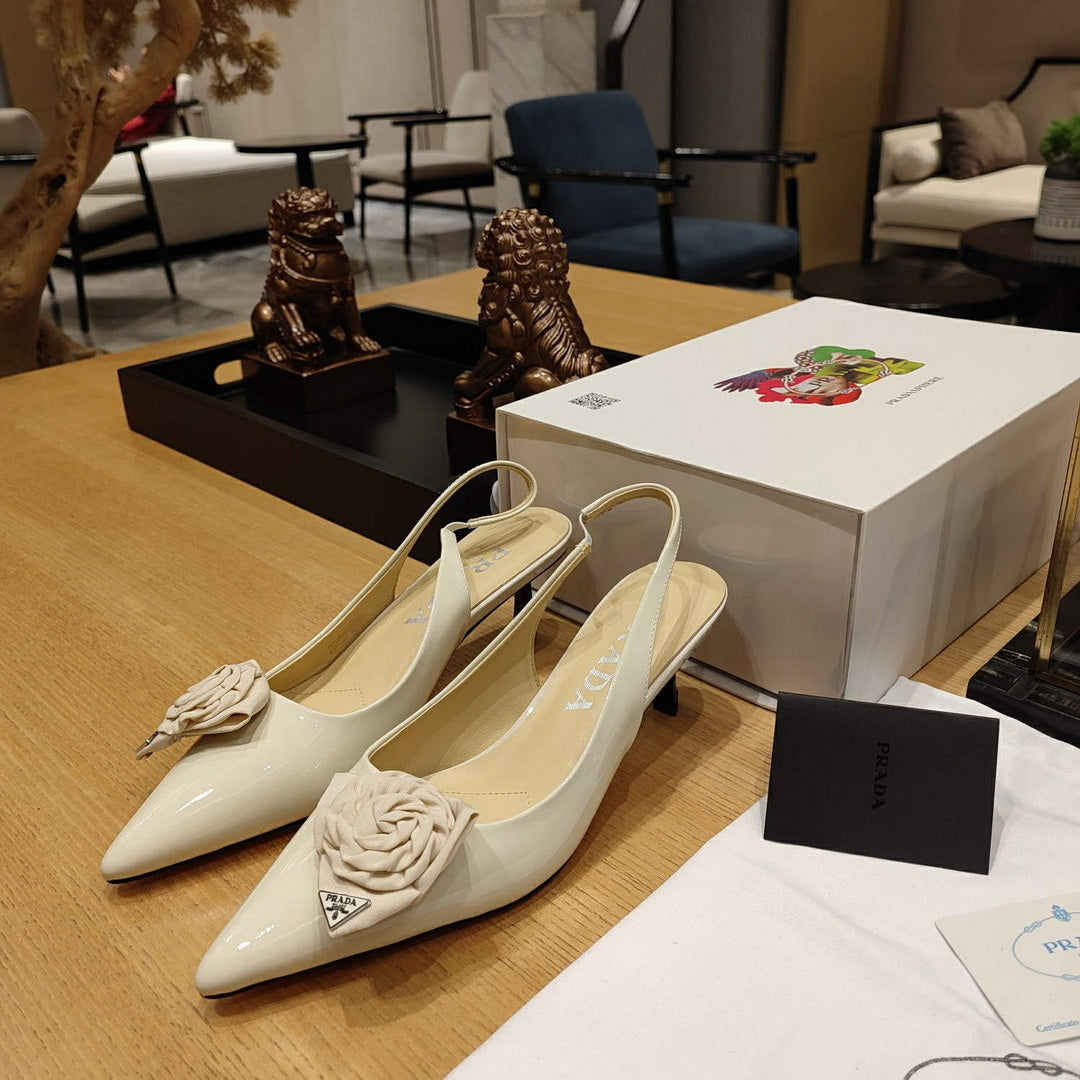 Prada 1I174N flower-appliqu¨¦ slingback pumps P78559