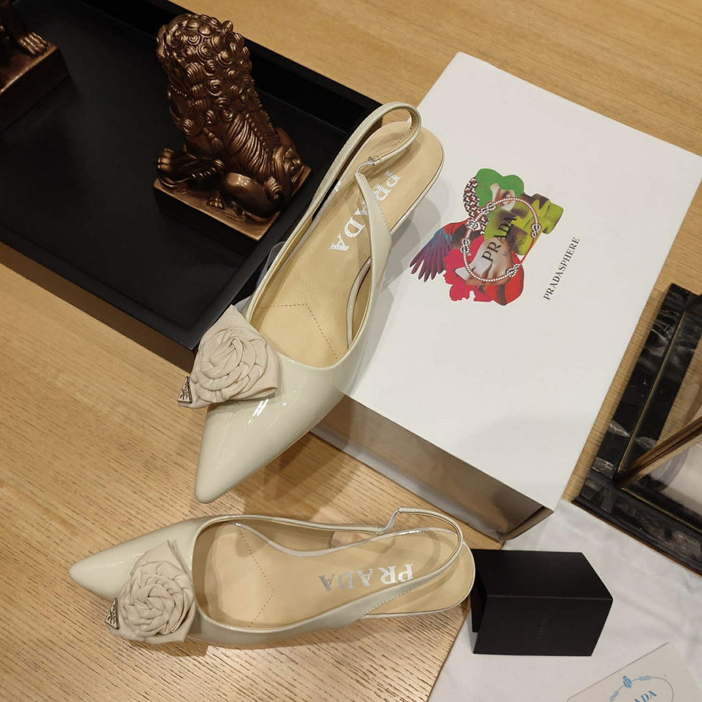 Prada 1I174N flower-appliqu¨¦ slingback pumps P78559