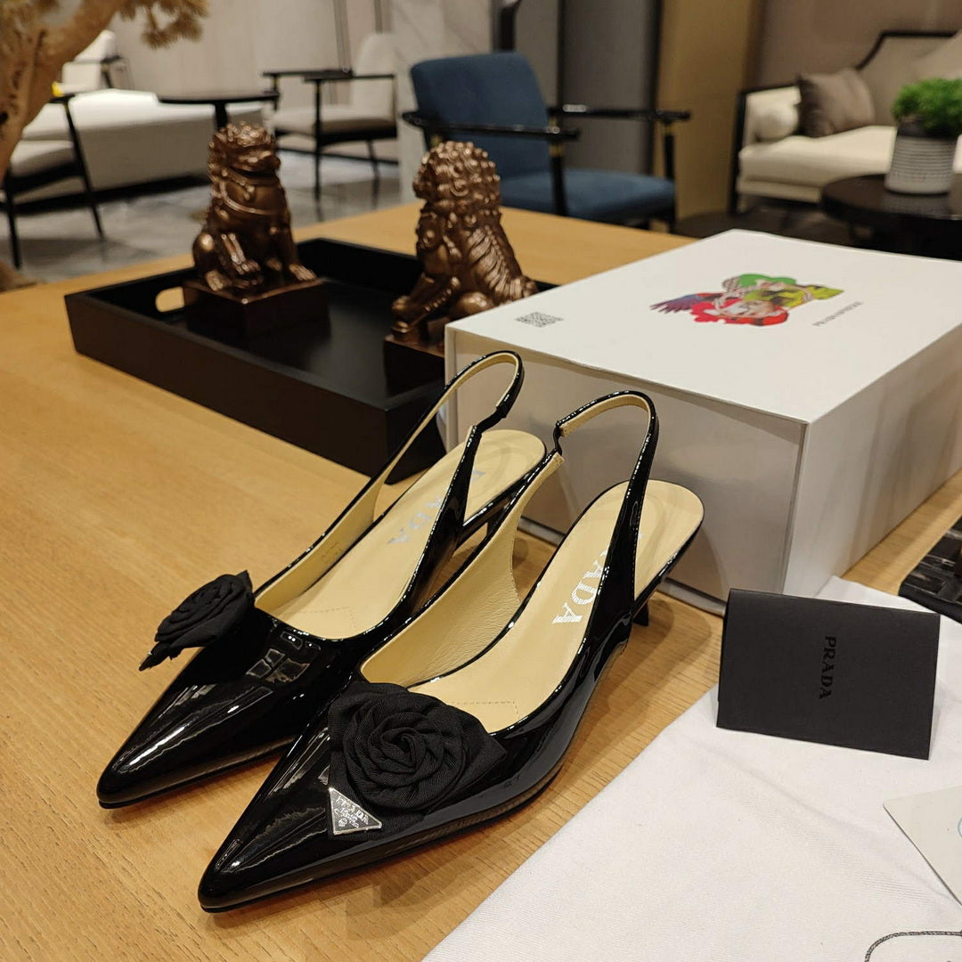 Prada 1I174N flower-appliqu¨¦ slingback pumps P78560