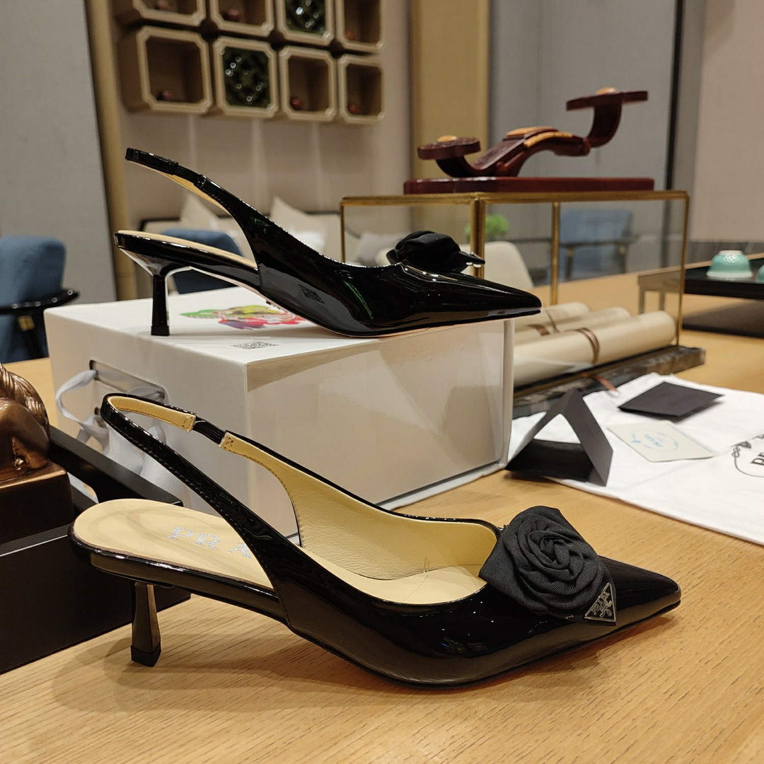 Prada 1I174N flower-appliqu¨¦ slingback pumps P78560
