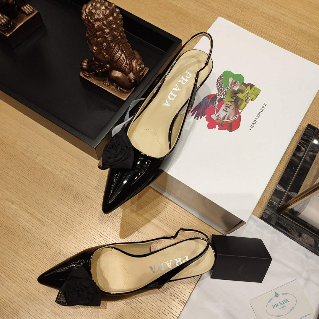 Prada 1I174N flower-appliqu¨¦ slingback pumps P78560