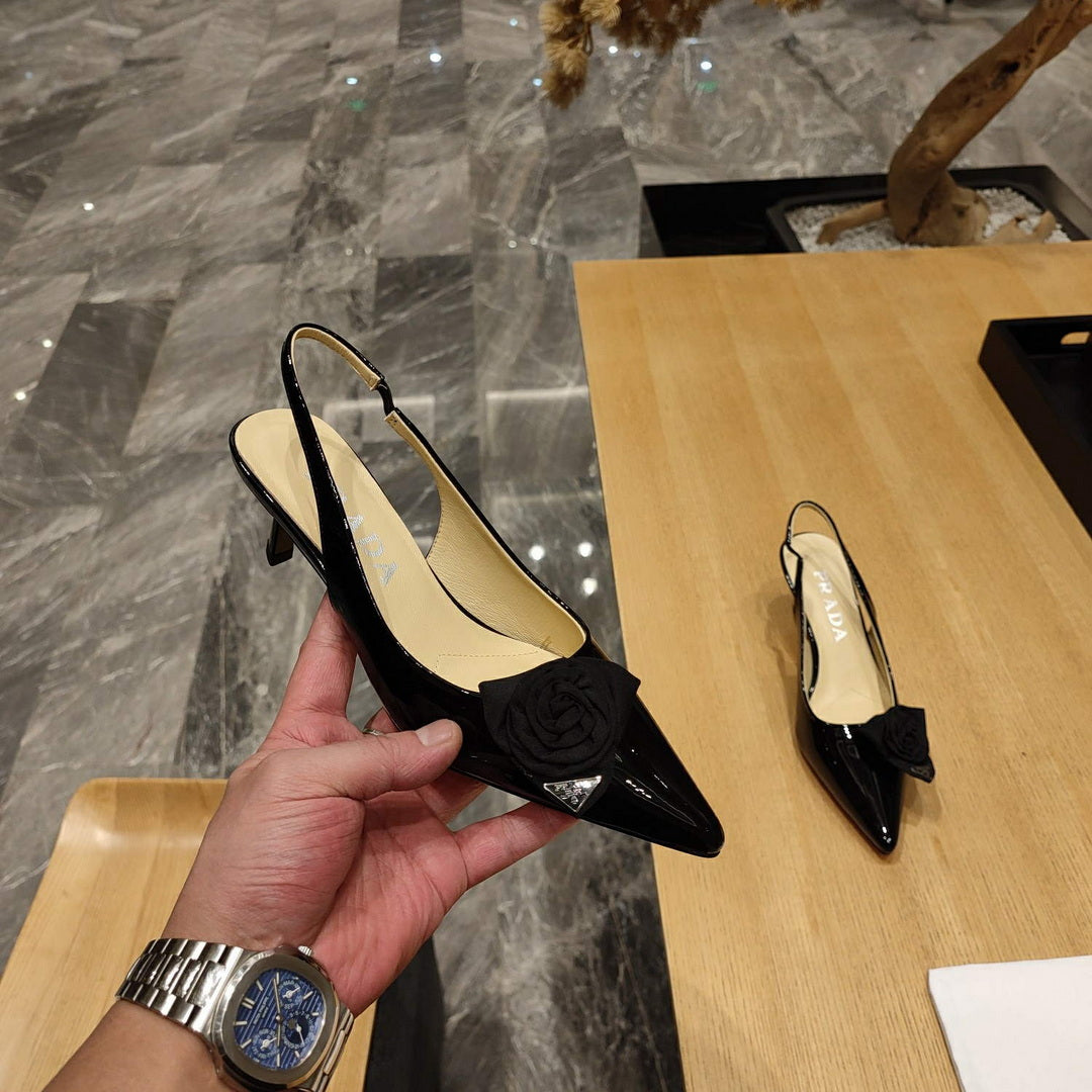 Prada 1I174N flower-appliqu¨¦ slingback pumps P78560