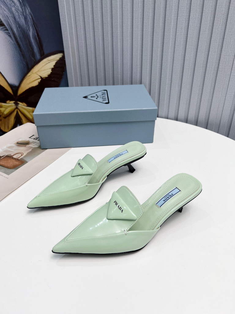 Prada 1I901M Brushed leather Slingback pumps Shiny Leather Sandals Shoes P91002