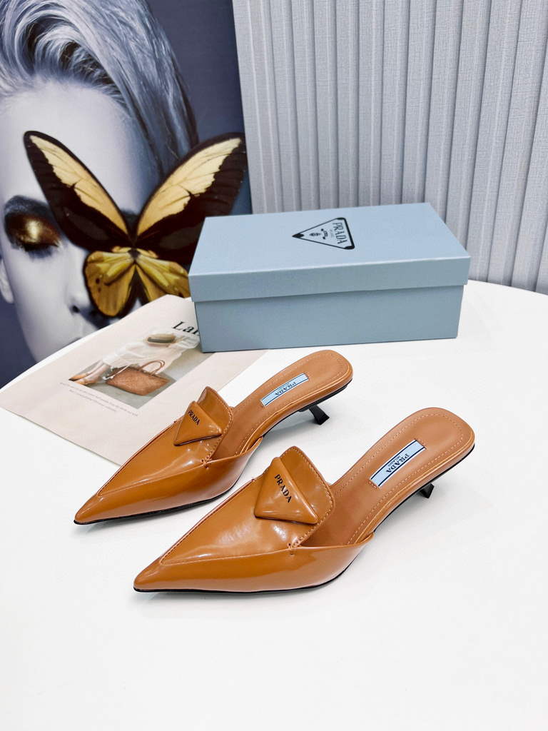 Prada 1I901M Brushed leather Slingback pumps Shiny Leather Sandals Shoes P91002