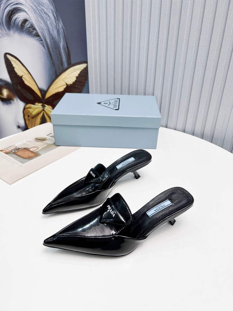 Prada 1I901M Brushed leather Slingback pumps Shiny Leather Sandals Shoes P91002