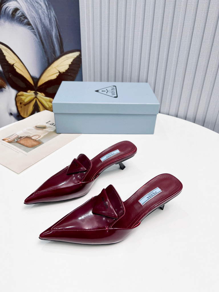 Prada 1I901M Brushed leather Slingback pumps Shiny Leather Sandals Shoes P91002