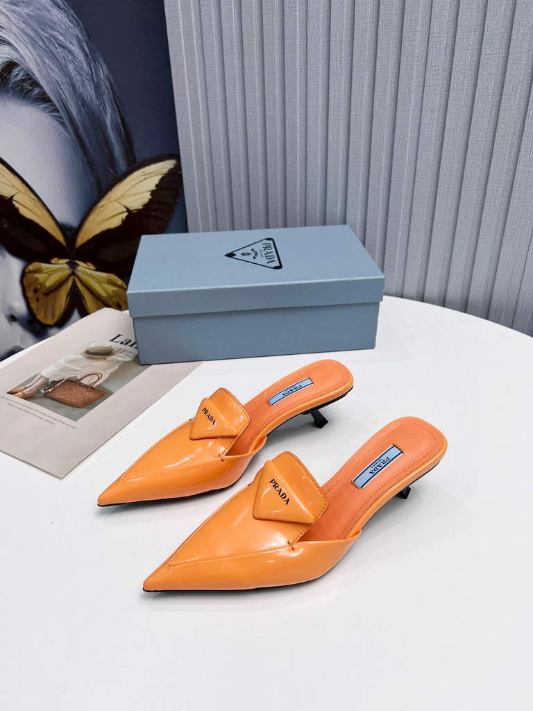 Prada 1I901M Brushed leather Slingback pumps Shiny Leather Sandals Shoes P91002