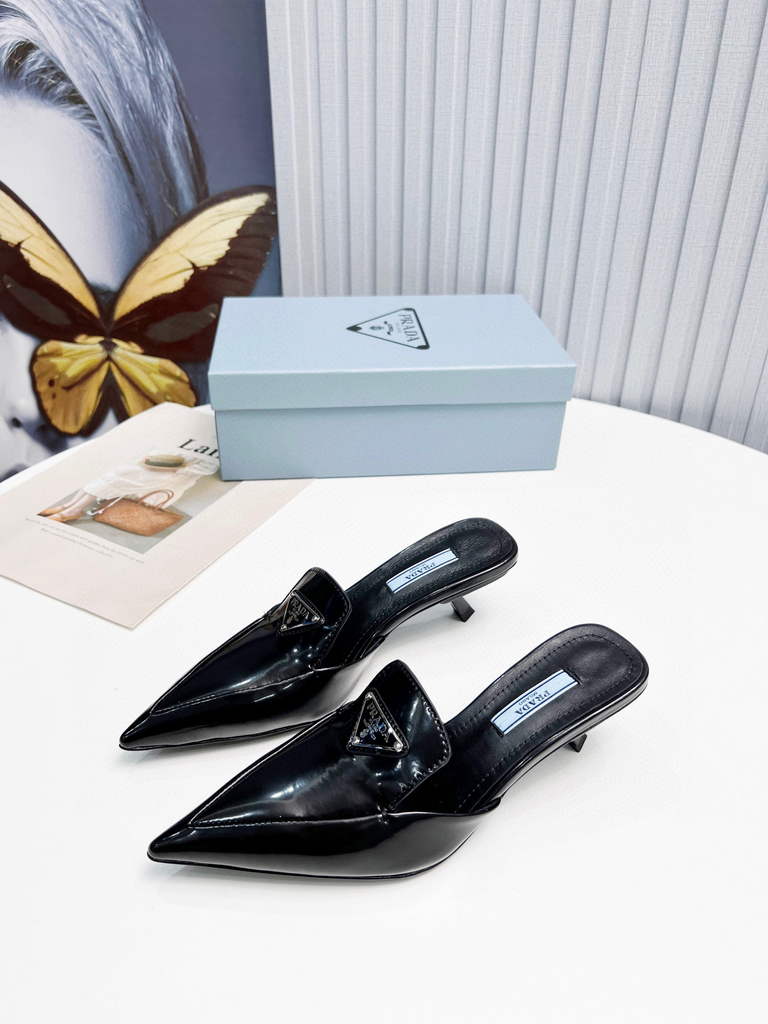 Prada 1I901M Brushed leather Slingback pumps Shiny Leather Sandals Shoes P91002