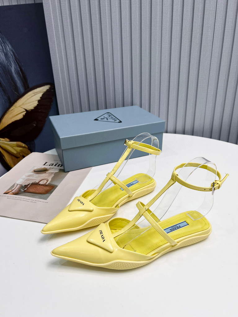 Prada 1I901M Brushed leather Slingback pumps Shiny Leather Sandals Shoes P91002