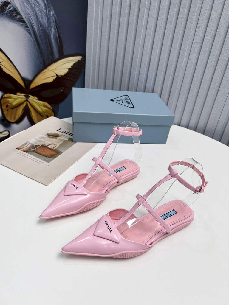 Prada 1I901M Brushed leather Slingback pumps Shiny Leather Sandals Shoes P91002