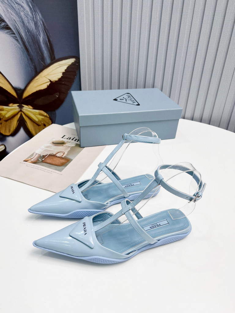 Prada 1I901M Brushed leather Slingback pumps Shiny Leather Sandals Shoes P91002