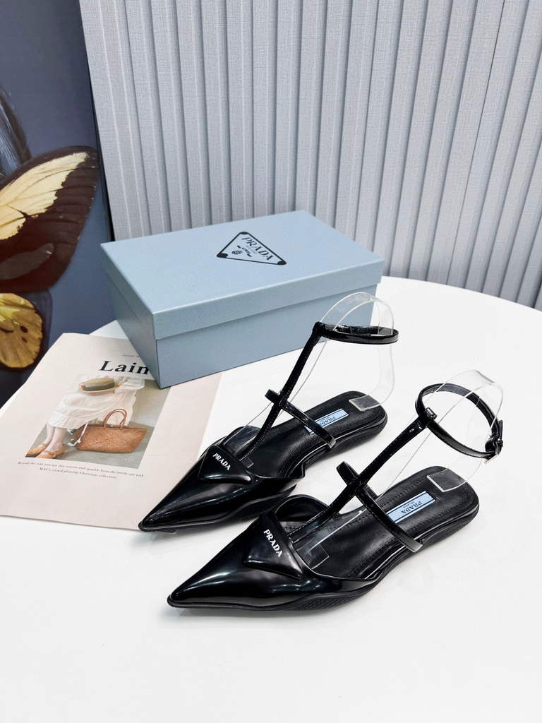 Prada 1I901M Brushed leather Slingback pumps Shiny Leather Sandals Shoes P91002