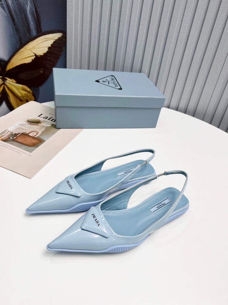 Prada 1I901M Brushed leather Slingback pumps Shiny Leather Sandals Shoes P91002