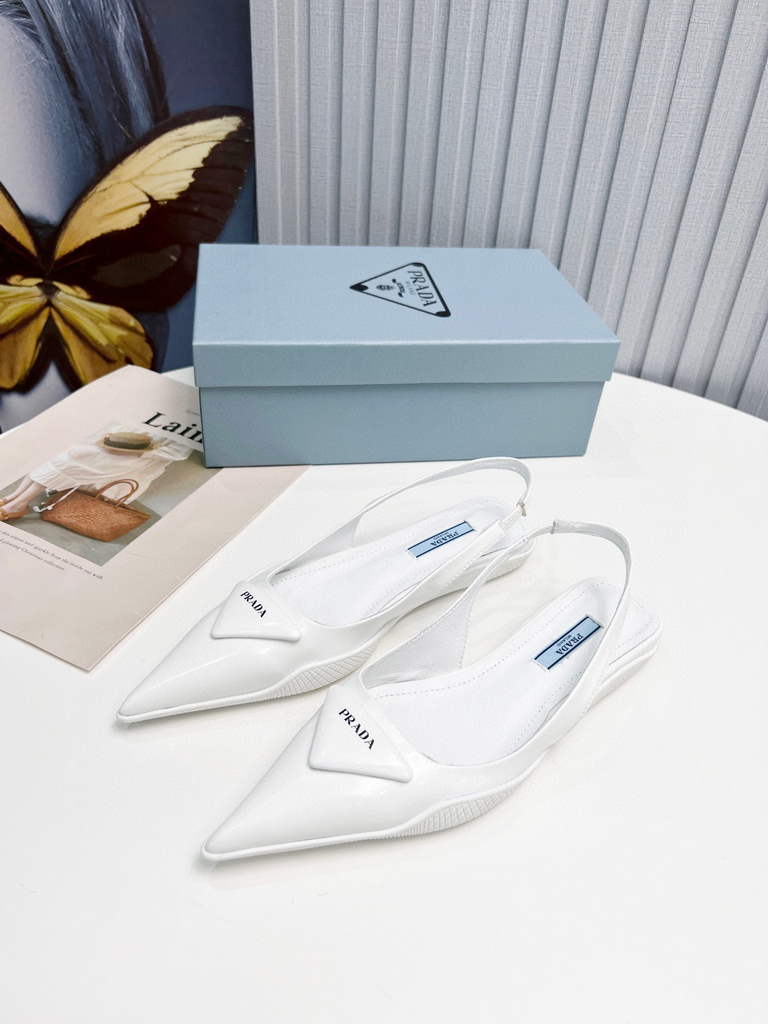 Prada 1I901M Brushed leather Slingback pumps Shiny Leather Sandals Shoes P91036 - 34 - View 1