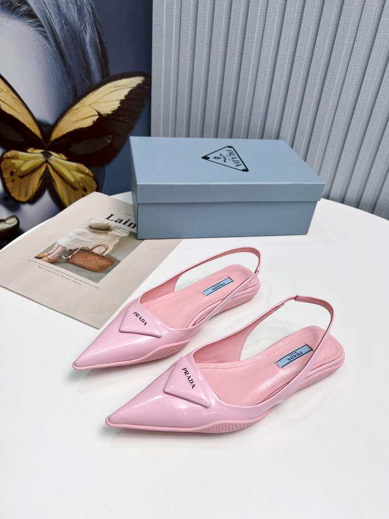 Prada 1I901M Brushed leather Slingback pumps Shiny Leather Sandals Shoes P91002