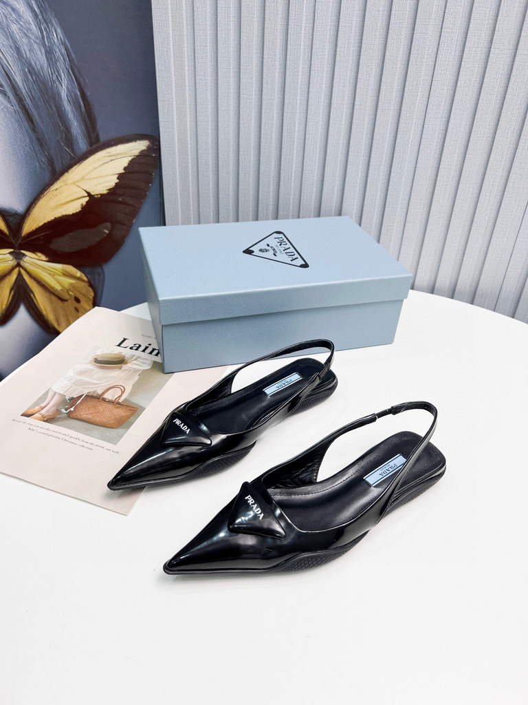 Prada 1I901M Brushed leather Slingback pumps Shiny Leather Sandals Shoes P91002