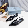 Prada 1I901M Brushed leather Slingback pumps Shiny Leather Sandals Shoes P91038 - 34 - View 1