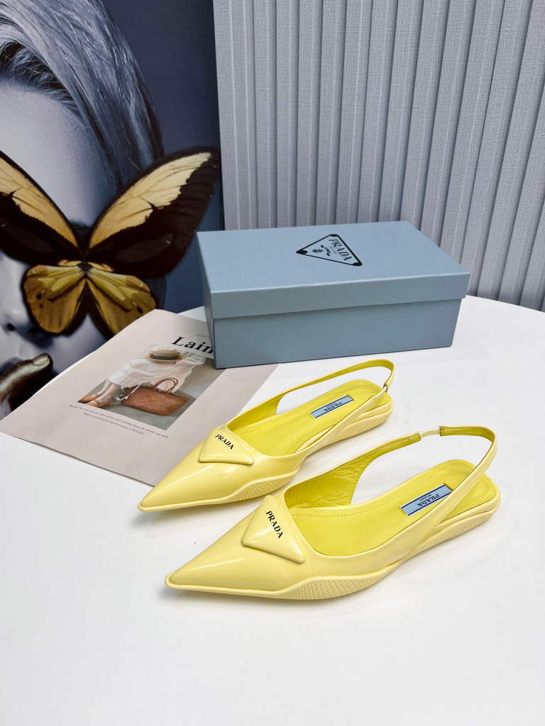 Prada 1I901M Brushed leather Slingback pumps Shiny Leather Sandals Shoes P91002