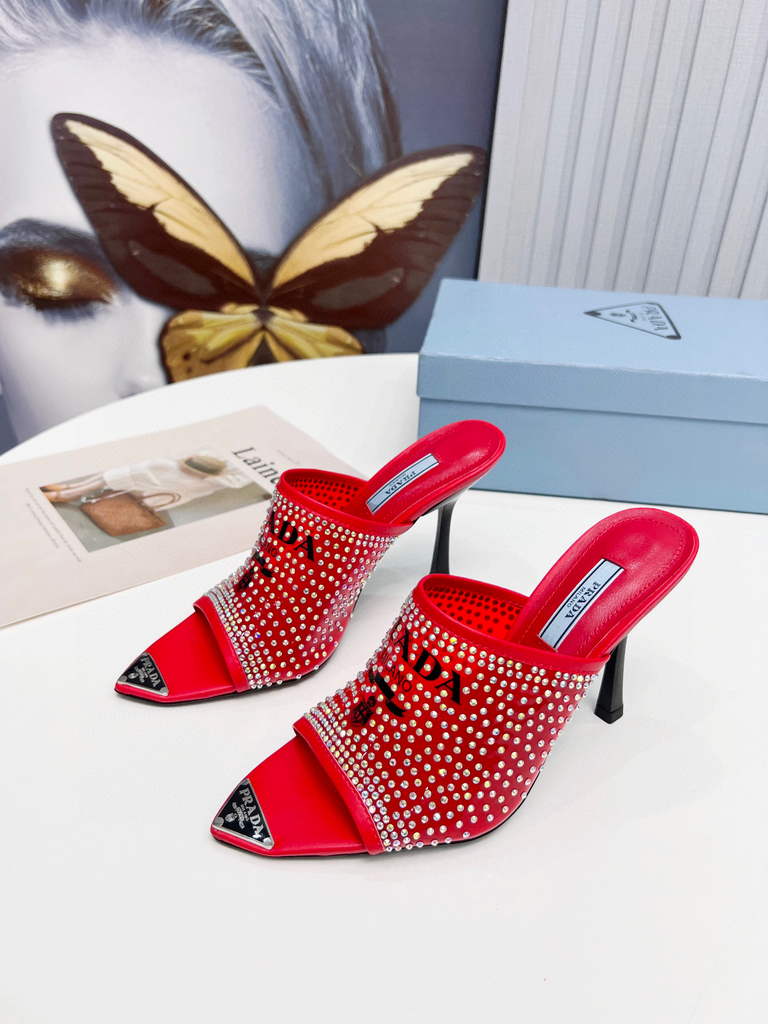 Prada 1I901M Brushed leather Slingback pumps Shiny Leather Sandals Shoes P91002