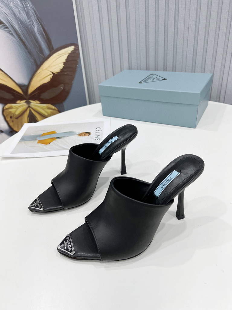 Prada 1I901M Brushed leather Slingback pumps Shiny Leather Sandals Shoes P91002