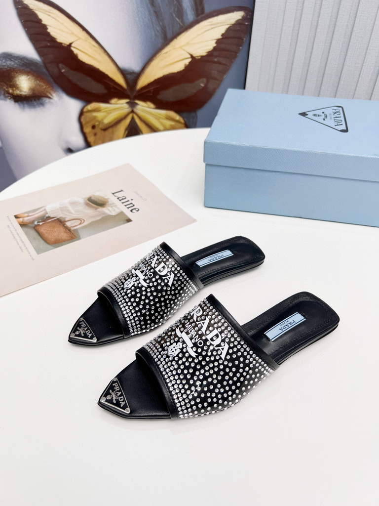 Prada 1I901M Brushed leather Slingback pumps Shiny Leather Sandals Shoes P91002