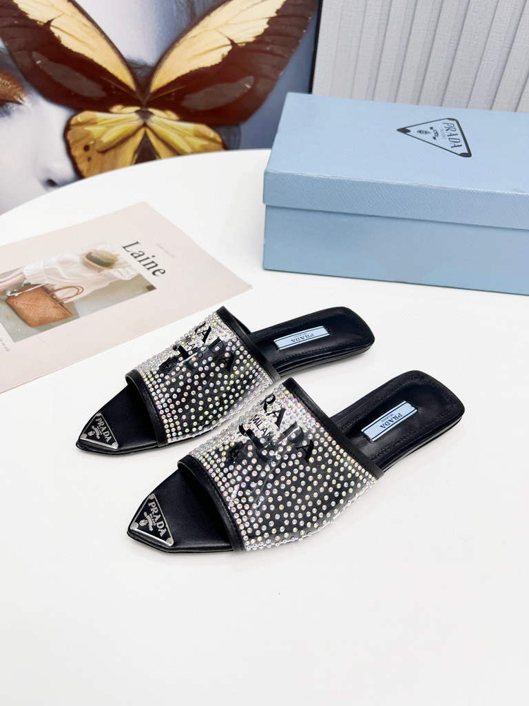 Prada 1I901M Brushed leather Slingback pumps Shiny Leather Sandals Shoes P91002